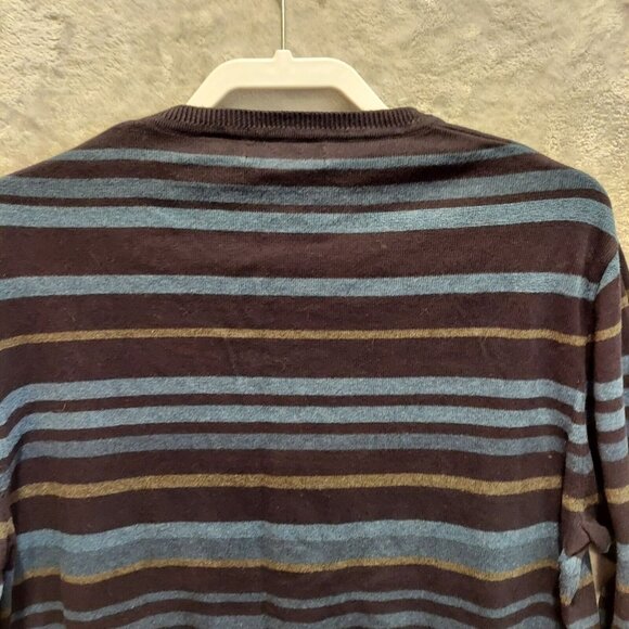 Claiborne Sweater Mens Large Blue Striped V-Neck Pullover career retro hipster - Picture 11 of 13